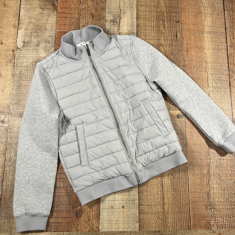 Reiss Kids 10-11Y Grey Cotton Flintoff Quilted Hybrid Puffer Jacket Coat 146cm